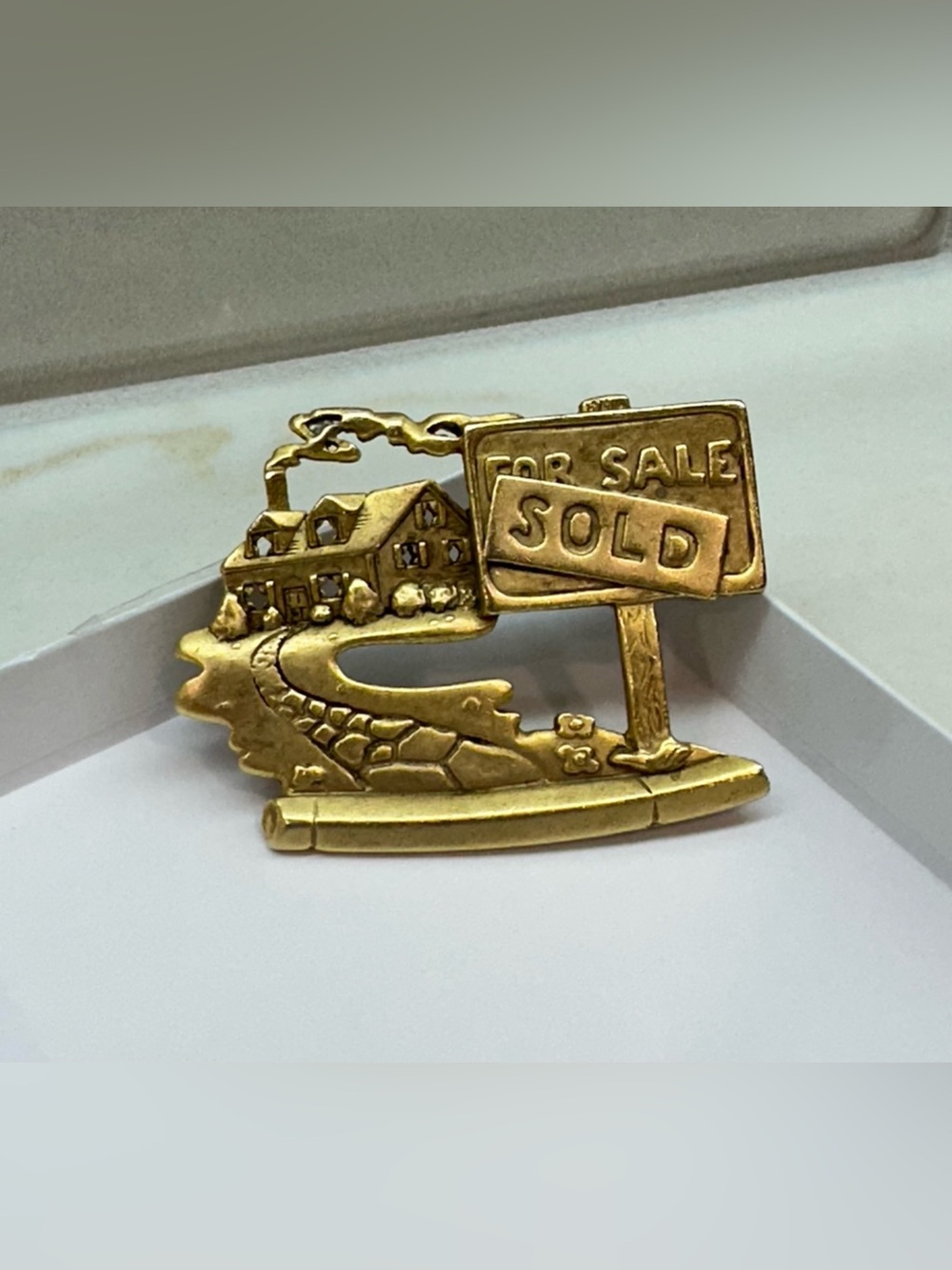 Vintage AJC Gold Tone Realtor For Sale SOLD House Brooch Pin